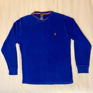 Polo Ralph Lauren sleepwear long sleeve thermal blue shirt sz L orange lining